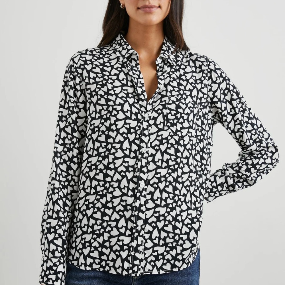 Rails Kathryn Amore Black and White Heart Print Blouse